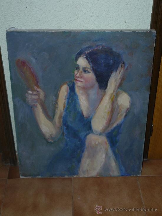 Arte: OLEO / TELA - AN&Oacute;NIMO - MUCHACHA CON ESPEJO - Foto 1