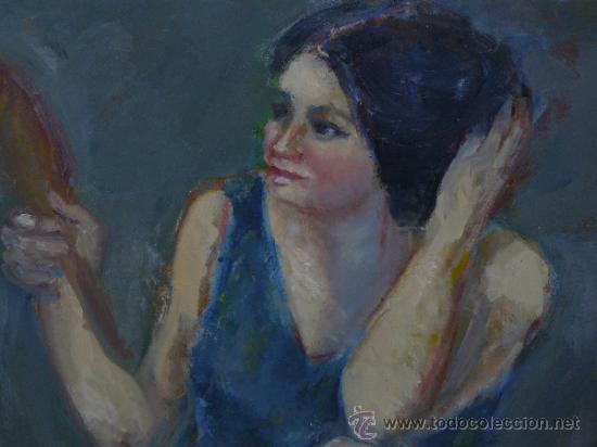 Arte: OLEO / TELA - AN&Oacute;NIMO - MUCHACHA CON ESPEJO - Foto 2