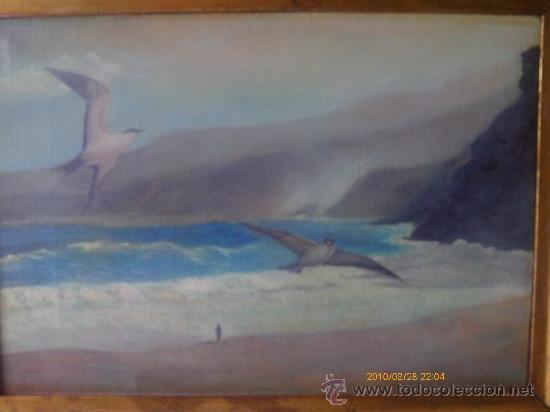 Arte: PLAYA CON GAVIOTAS - OLEO SOBRE LIENZO - Foto 2