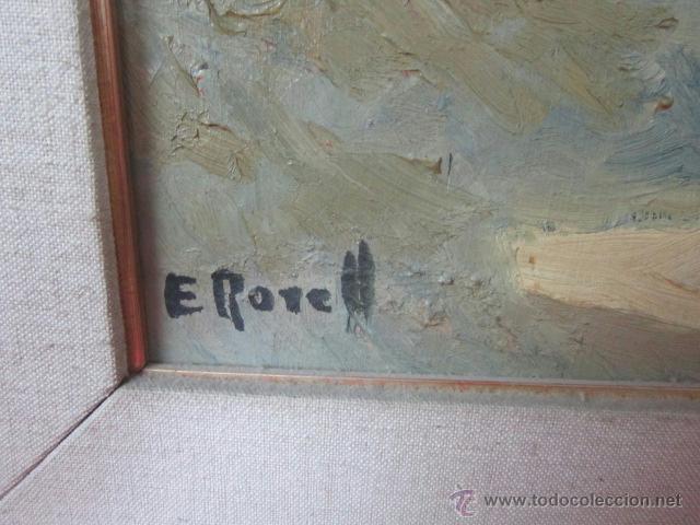 Arte: Fachada de iglesia. E. Rovell. Oleo sobre tabla. Enmarcado. - Foto 3