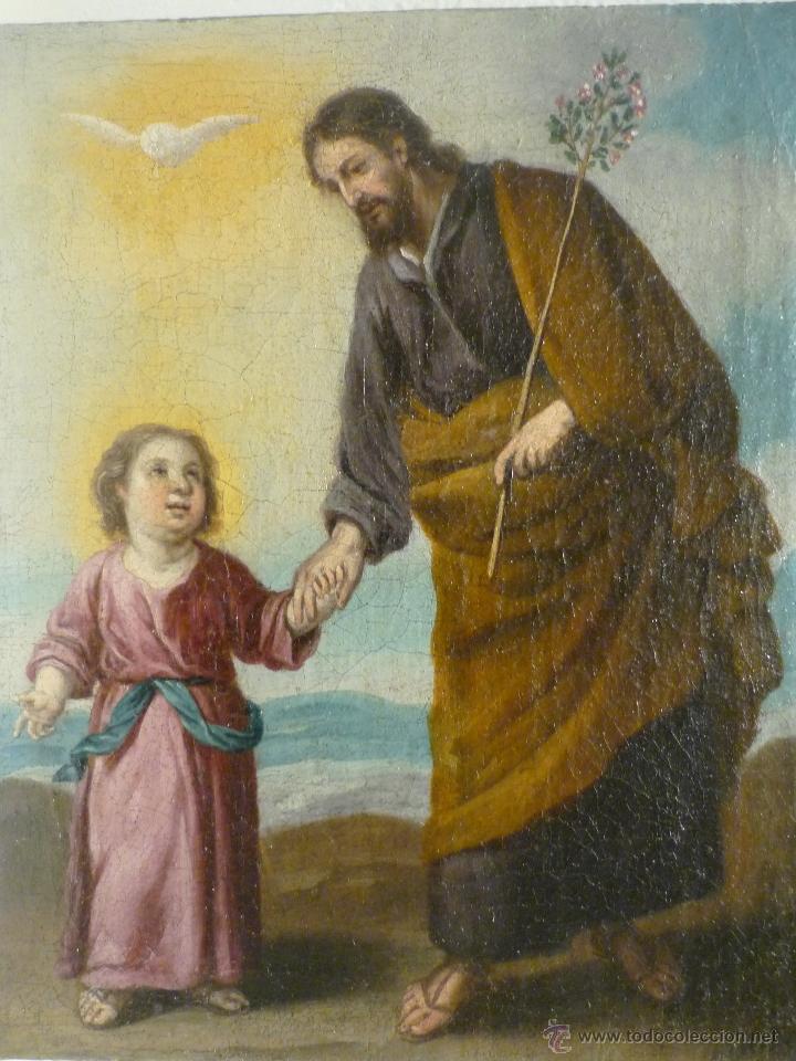 SAN JOSE CON EL NIÑO POR ALONSO MIGUEL DE TOVAR (1678-1758). (Arte - Pintura - Pintura al Óleo Antigua siglo XVII)