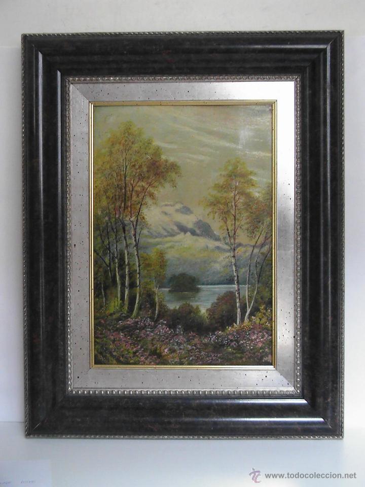Arte: Paisaje con lago. &Oacute;leo sobre tabla - Foto 1
