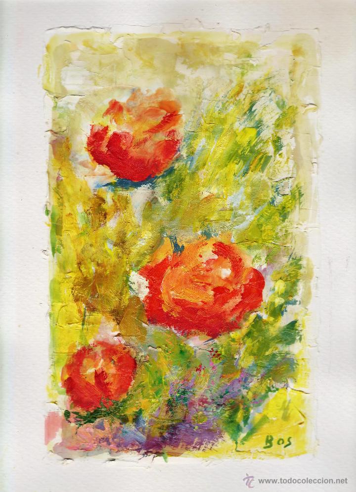 Art: pintura / oleo - flores - original del autor: bos - sobre cartulina - 23 x 32'5 - a&ntilde;os 60