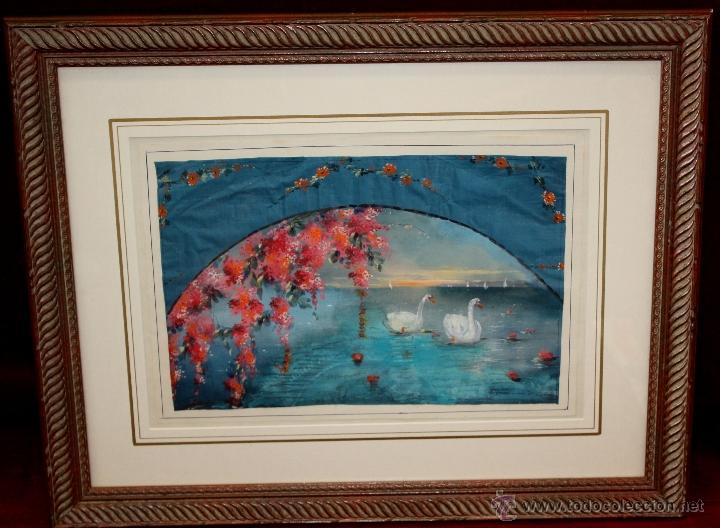 Arte: FIRMADO M. CUBELLS. COMPOSICION PINTADA SOBRE SEDA - Foto 1