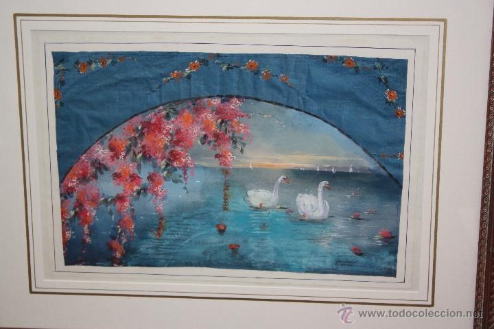 Arte: FIRMADO M. CUBELLS. COMPOSICION PINTADA SOBRE SEDA - Foto 2
