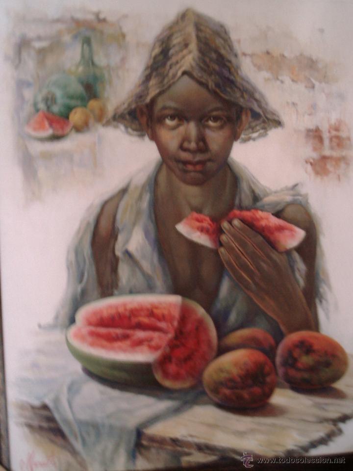 Arte: OLEO-LIENZO NI&Ntilde;O CON FRUTAS-MARCET'03