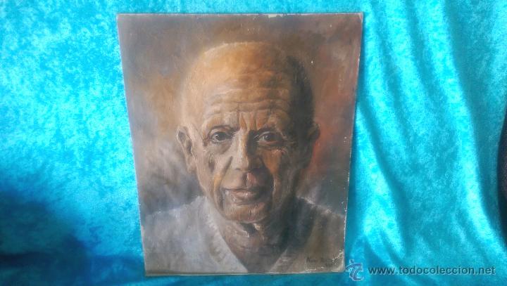 Arte: OLEO SOBRE TELA DEL ROSTRO DE PICASSO, FIRMADO MAGI BATET 1980