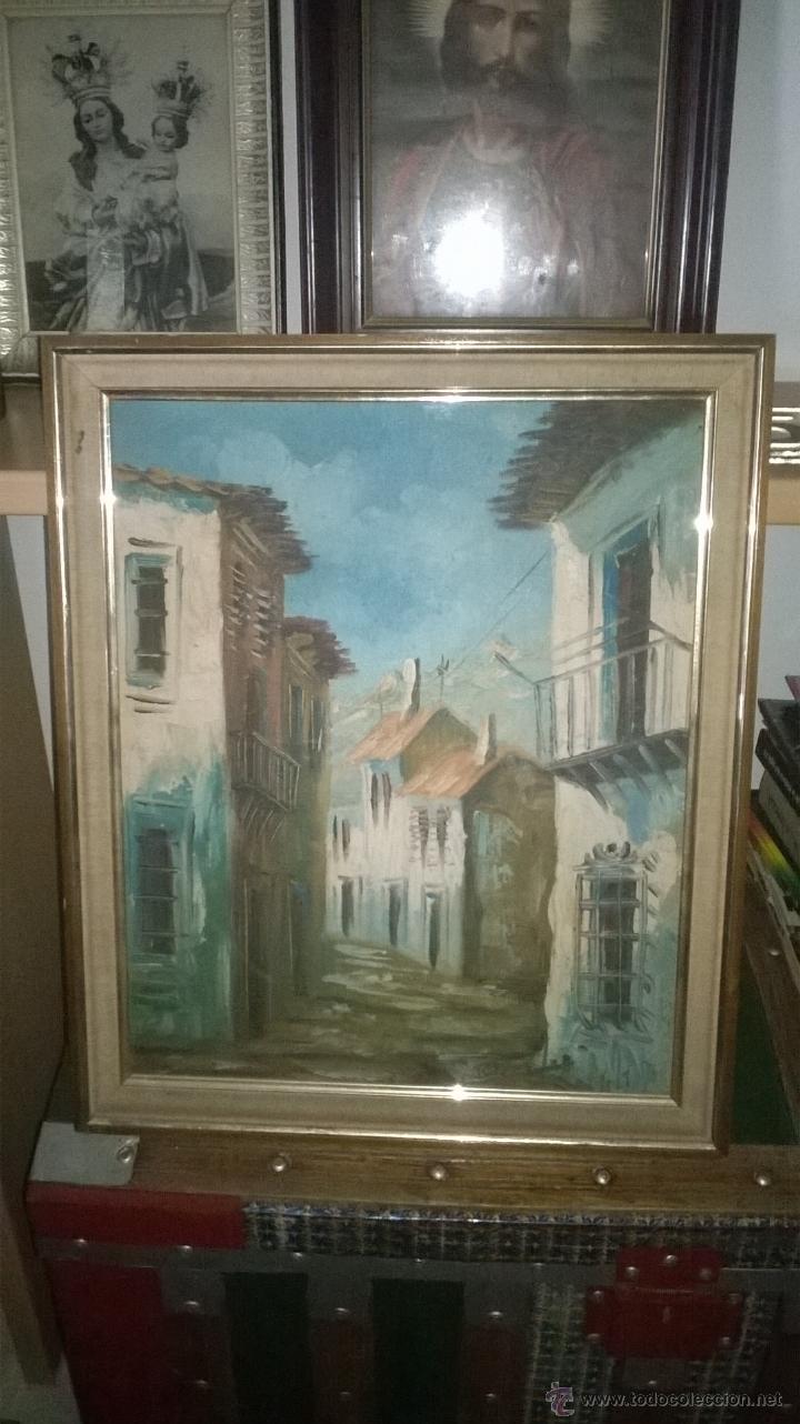 Arte: Oleo sobre tabla calles casas - Foto 1