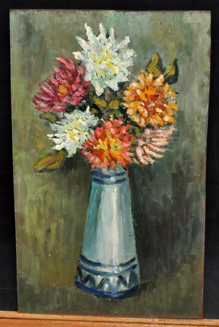 Arte: AN&Oacute;NIMO DE LOS A&Ntilde;OS 50. FLORERO. OLEO SOBRE TABLEX - Foto 1