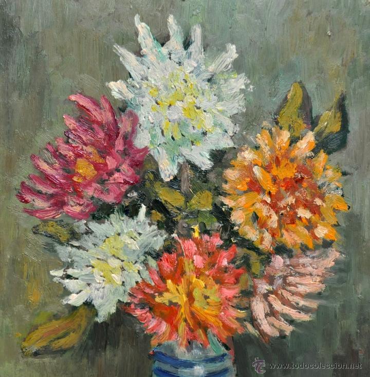 Arte: AN&Oacute;NIMO DE LOS A&Ntilde;OS 50. FLORERO. OLEO SOBRE TABLEX - Foto 2