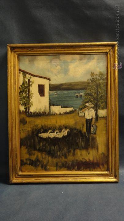 Arte: CUADRO TITULO CASA DE PESCADOR DANDO COMIDA A LOS PATOS - Foto 1