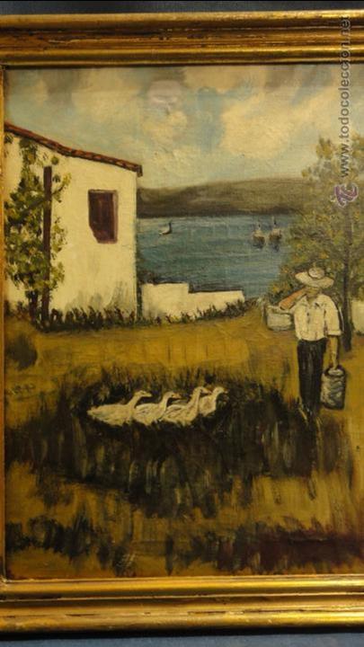 Arte: CUADRO TITULO CASA DE PESCADOR DANDO COMIDA A LOS PATOS - Foto 2