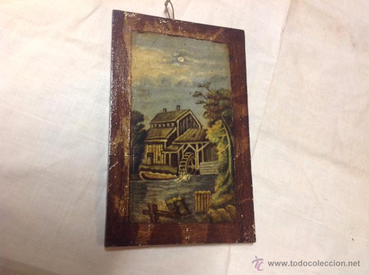 Arte: oleo sobre tabla casa con molino - Foto 1