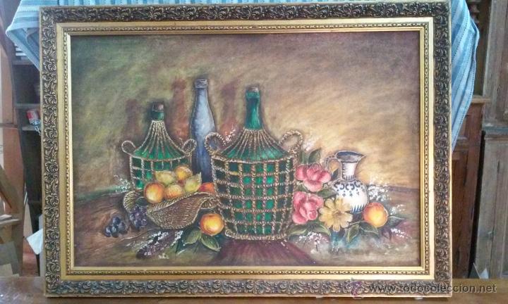 Arte: Magn&iacute;fico bodegon pintado en gruesa tabla. Precioso marco. Firmado J. Ramon. 66 x 92 cm