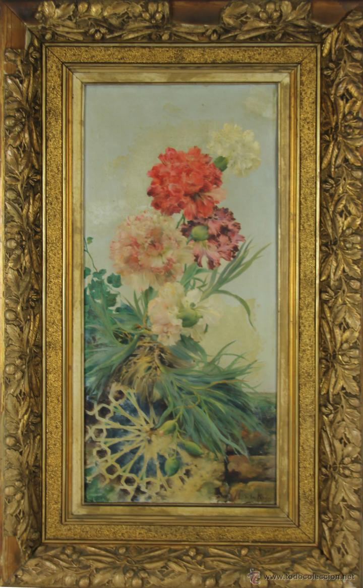 Art: E4-031. BODEGON DE FLORES. OLEO SOBRE LIENZO. FIRMADO MANUEL DE LA ROSA. SIGLO XIX.