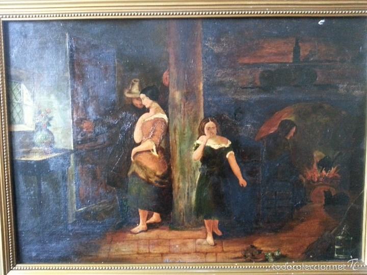 Arte: OLEO SOBRE TABLA ANONIMO ESCENA DE INTERIOR - Foto 1