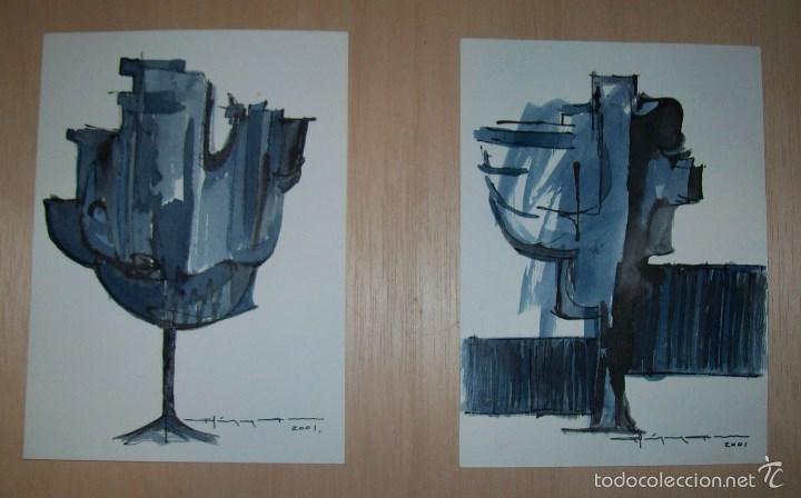 Art: GILBERTO LOPEZ GASCA PAREJA DE OBRAS EN CARTULINA TINTA CHINA/PAPEL TOLEDO 2001 FIRMADO