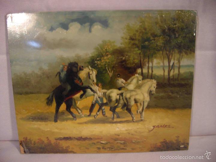 Arte: OLEO SOBRE TABLA DOMA DE CABALLOS - Foto 1