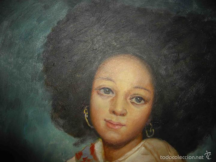 Arte: OLEO SOBRE TABLA MUJER PEINADO AFRO - Foto 1