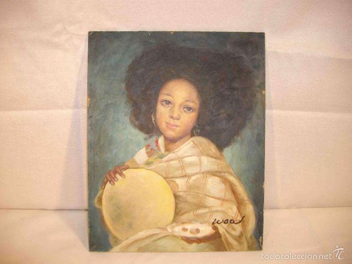 Arte: OLEO SOBRE TABLA MUJER PEINADO AFRO - Foto 2