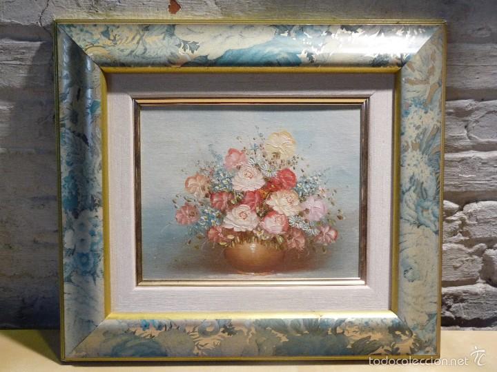 Arte: CUADRO AL &Oacute;LEO ENMARCADO CON FLORES - Foto 1