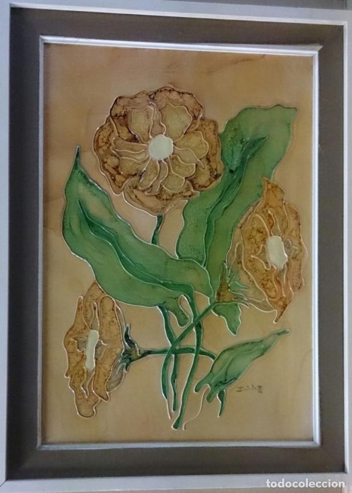 Arte: Flores, tecnca mixta sobre tablex, firmado - Foto 1