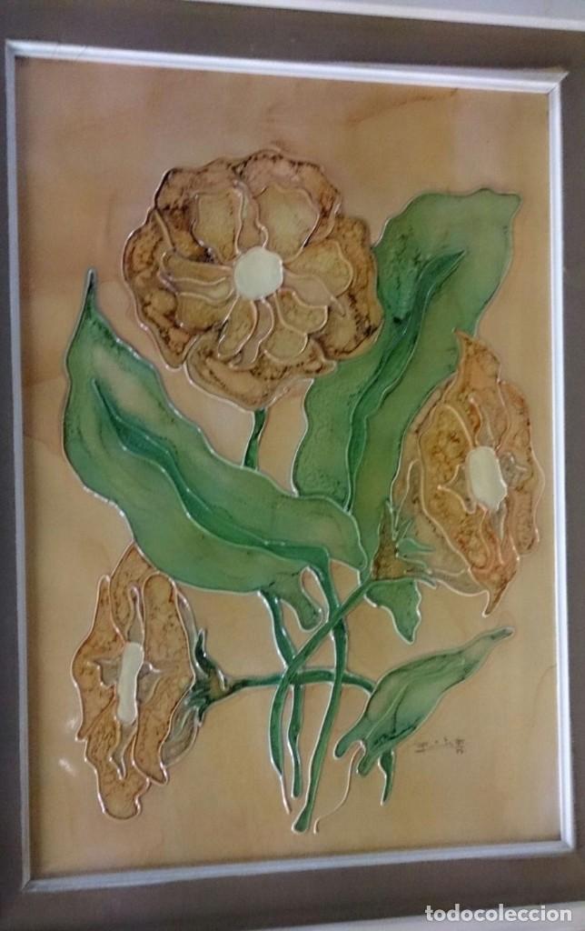 Arte: Flores, tecnca mixta sobre tablex, firmado - Foto 2