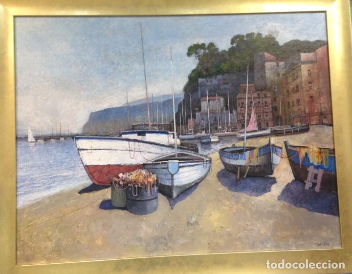 Arte: BARCAS EN EL PUERTO CON MAR DE FONDO - Foto 1