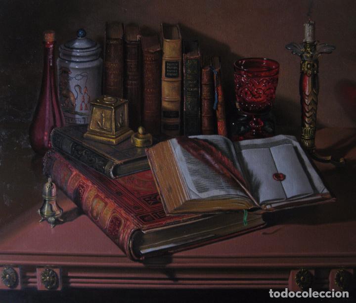 Arte: PINTURA - OLEO SOBRE LIENZO 1999. COMPOSICI&Oacute;N DE LIBROS - Foto 1