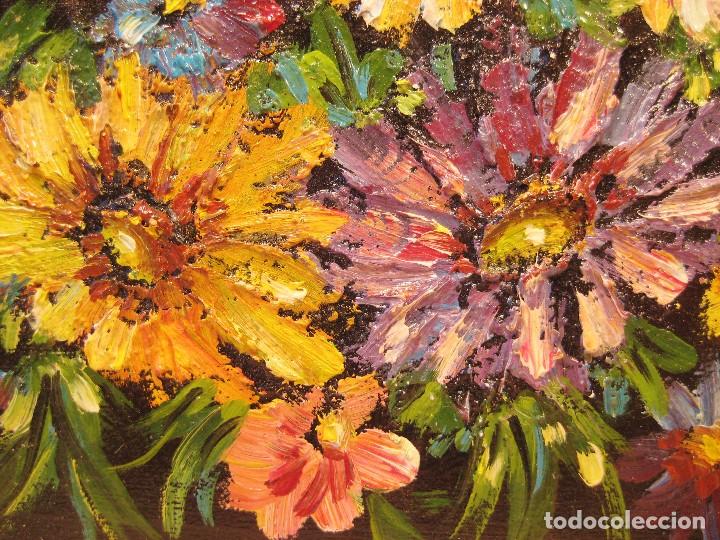 Arte: Paleta rectangular de madera pintada al &oacute;leo. Flores - Foto 3