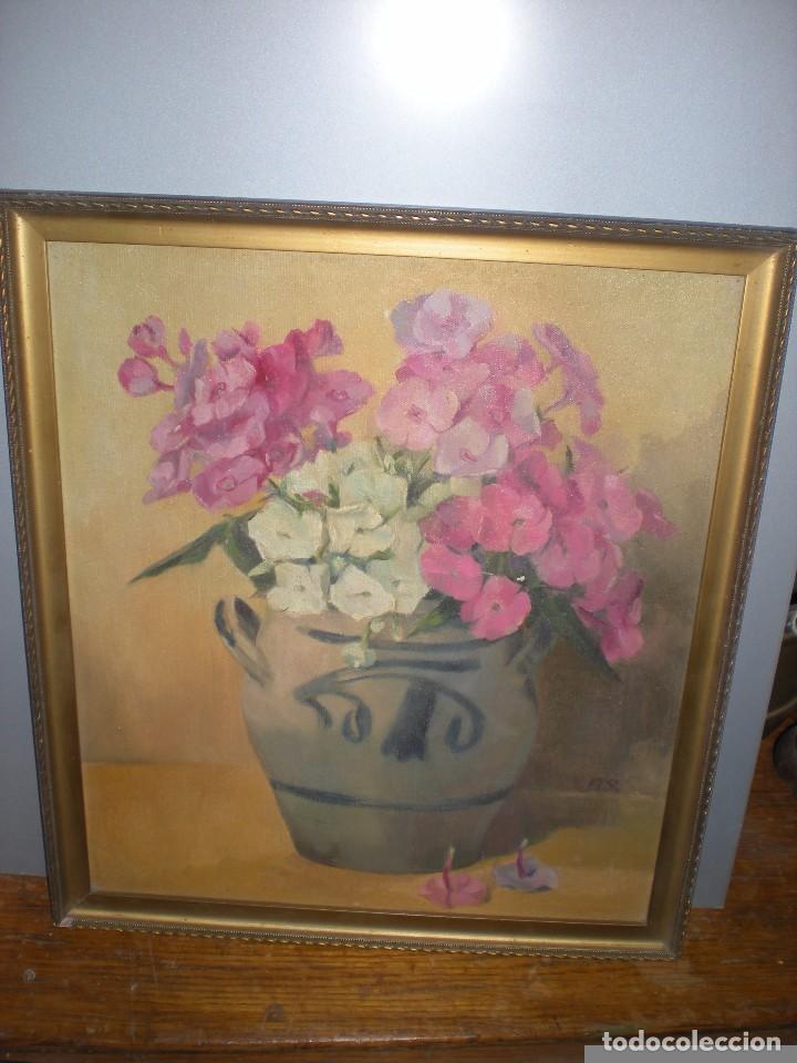 Arte: &Oacute;leo sobre t&aacute;blex con marco, florero - Foto 2