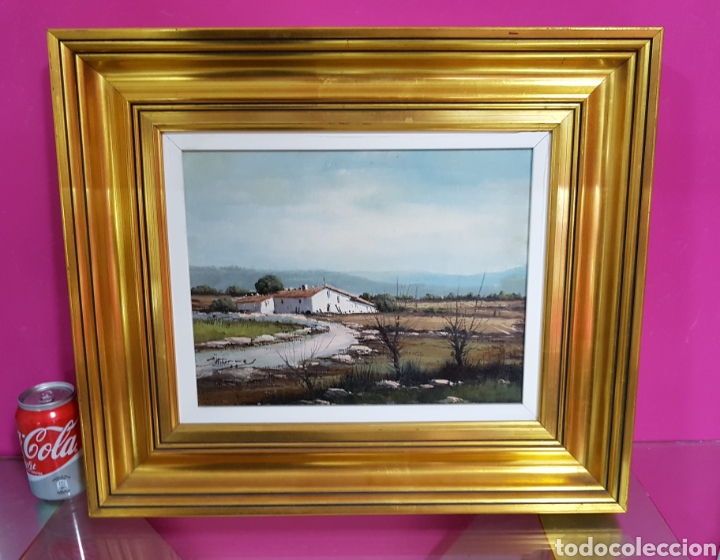 Kunst: &Oacute;leo pintado a mano de paisaje con marco dorado