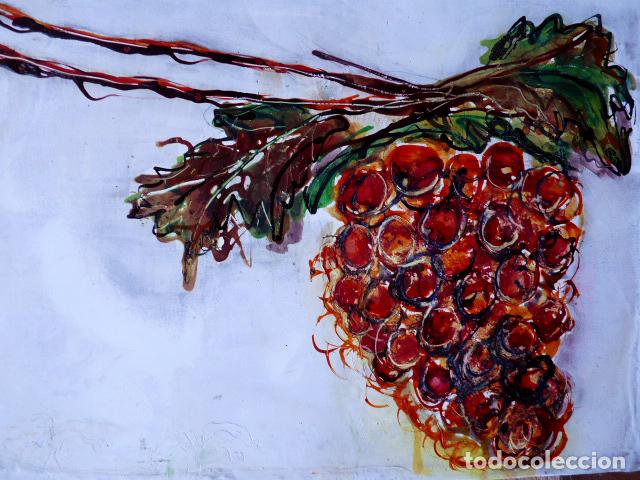 Arte: &oacute;leo sobre cuadro de madera.an&oacute;nimo.racimo de uvas. - Foto 2