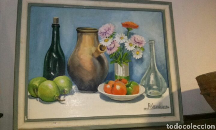 Arte: Oleo sobre lienzo. Bodeg&oacute;n. Firmado. - Foto 1