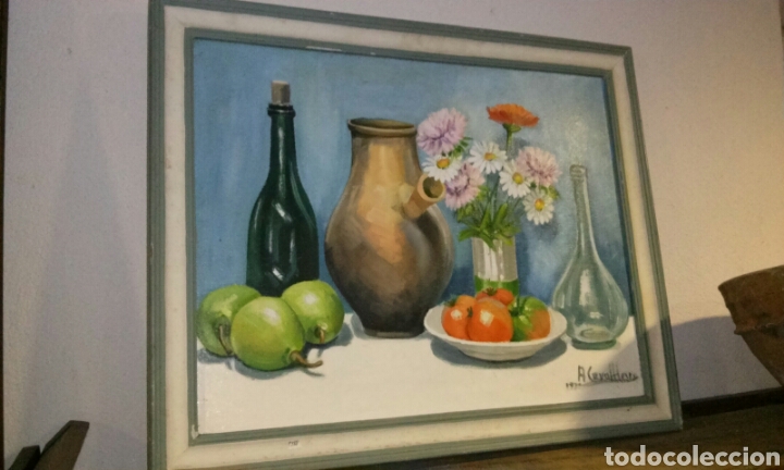 Arte: Oleo sobre lienzo. Bodeg&oacute;n. Firmado. - Foto 2
