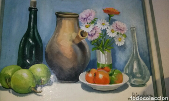 Arte: Oleo sobre lienzo. Bodeg&oacute;n. Firmado. - Foto 3