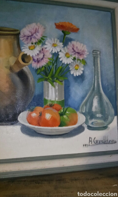 Arte: Oleo sobre lienzo. Bodeg&oacute;n. Firmado. - Foto 5