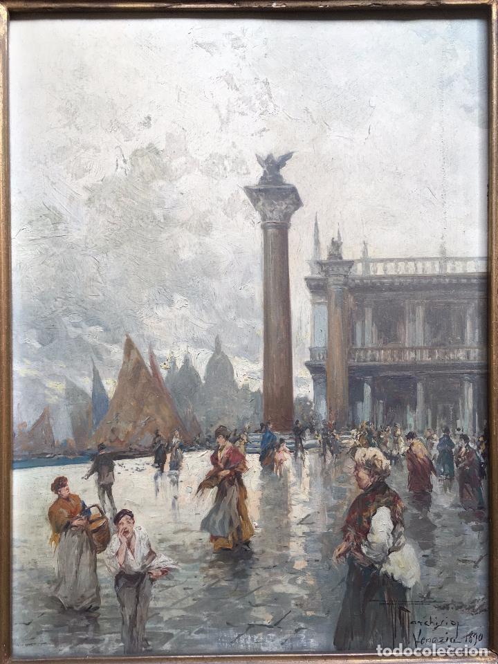 Arte: Andrea Marchisio (1850-1927) Italiano - Óleo sobre tabla - Colonne di San Marco (1890), Venecia