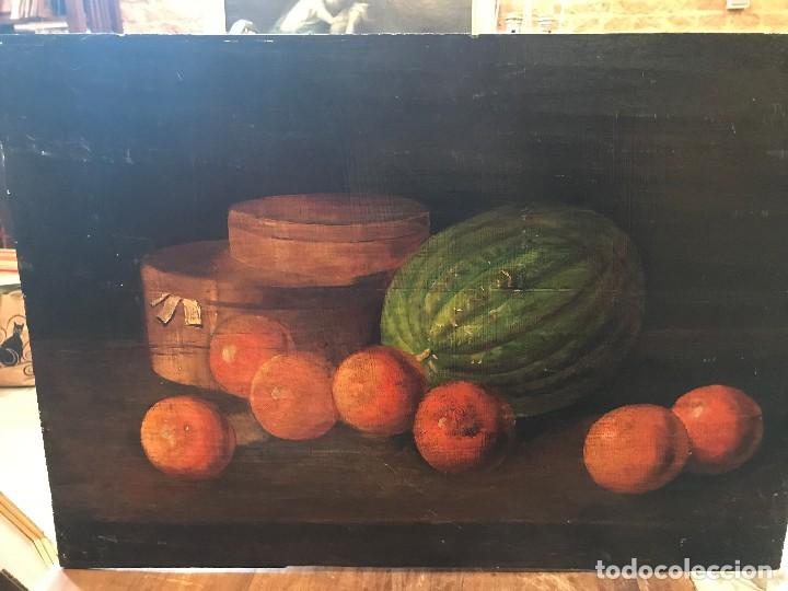 Arte: bodegon sandia y naranjas, tabla antigua - Foto 1