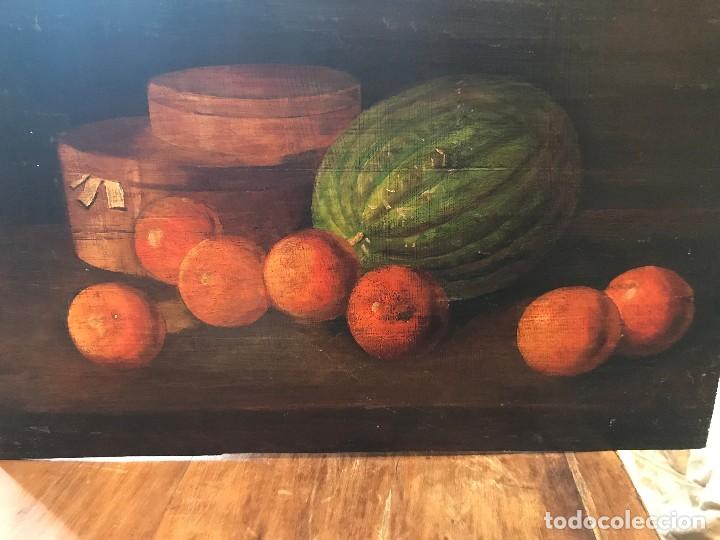 Arte: bodegon sandia y naranjas, tabla antigua - Foto 2