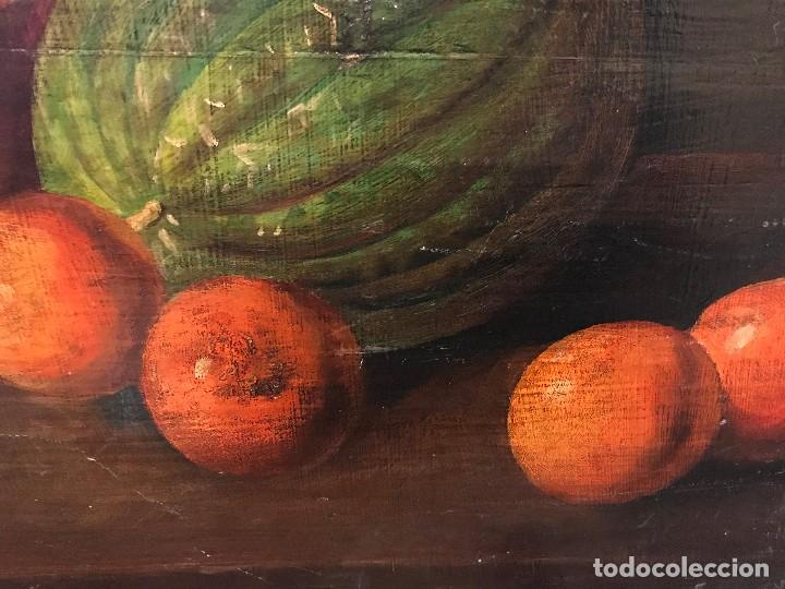 Arte: bodegon sandia y naranjas, tabla antigua - Foto 3