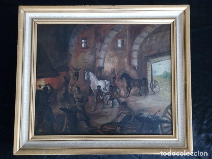 Arte: La FERRER&Iacute;A, pintura al &oacute;leo antigua. Barcelona 1960's. Obra de II-S