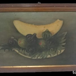 Antiguo óleo sobre lienzo con motivos frutales. Siglo XIX. Muy decorativo.Bodegón. 51x36cm