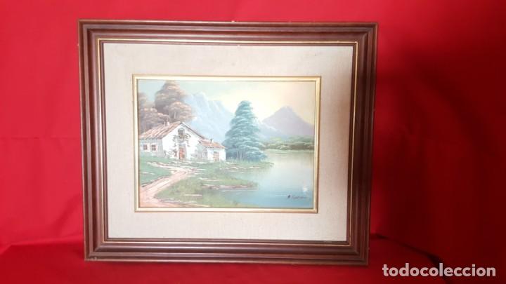 Arte: G Casa en el lago. Pintura de oleo sobre lienzo. Enmarcada y firmada.