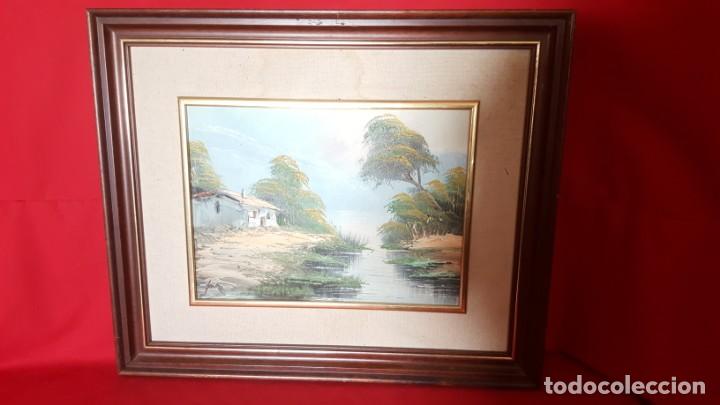 Arte: G Paisaje con casa. Pintura de oleo sobre lienzo. Enmarcada y firmada.