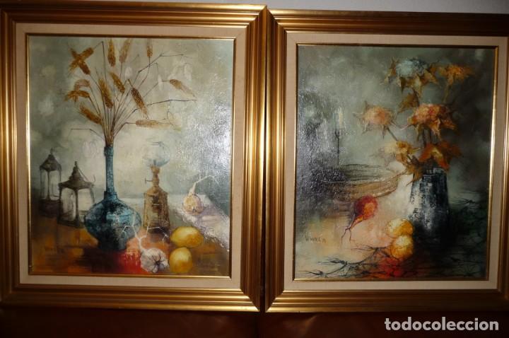 Arte: OLEOS LIENZO,DOS BODEGONES, WORNIK 72, 50X60,OBRA, MARIALUISA Y MARCO TOTAL 75X66