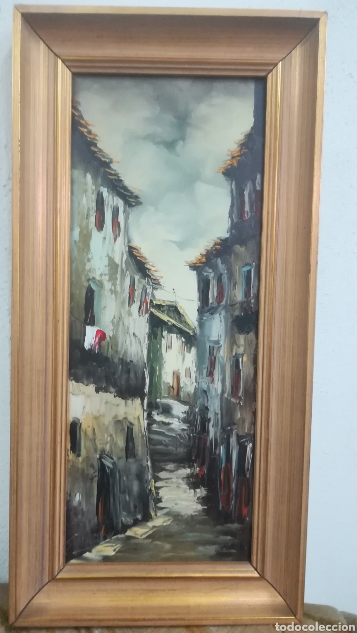 Arte: Antiguo &oacute;leo sobre table firmado - Foto 1
