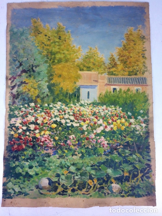 jardín florido. óleo sobre lienzo. firmado.juli - Comprar Pintura al