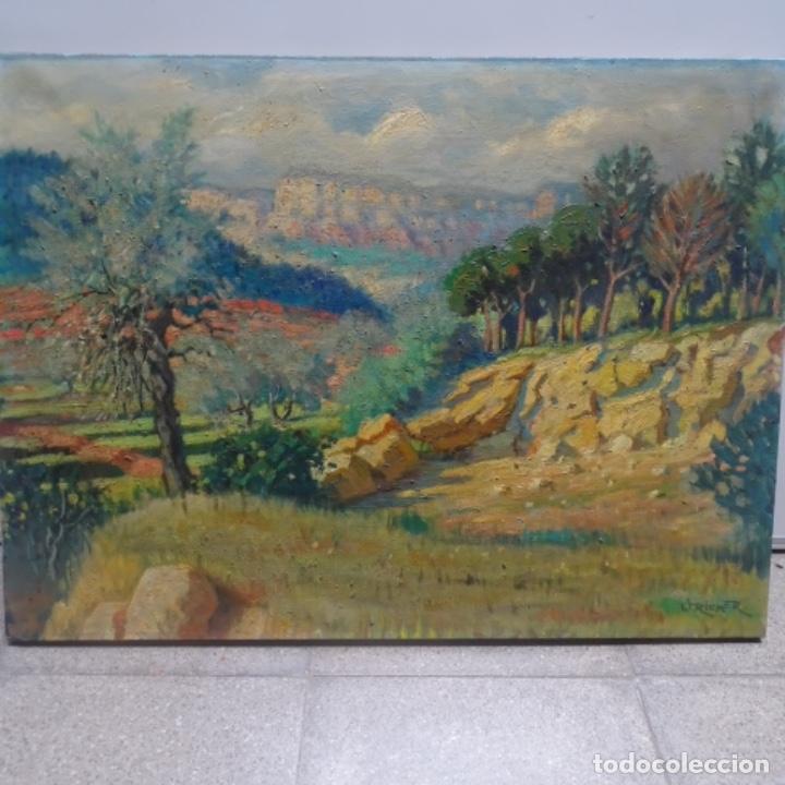 Arte: Gran oleo del pintor alem&aacute;n afincado en Mallorca Walter riemer.parque de la region de bigas.