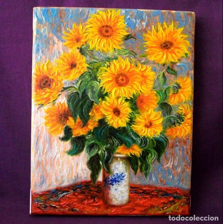 Arte: &Oacute;LEO. GIRASOLES, DE CLAUDE MONET (COPIA). - Foto 2